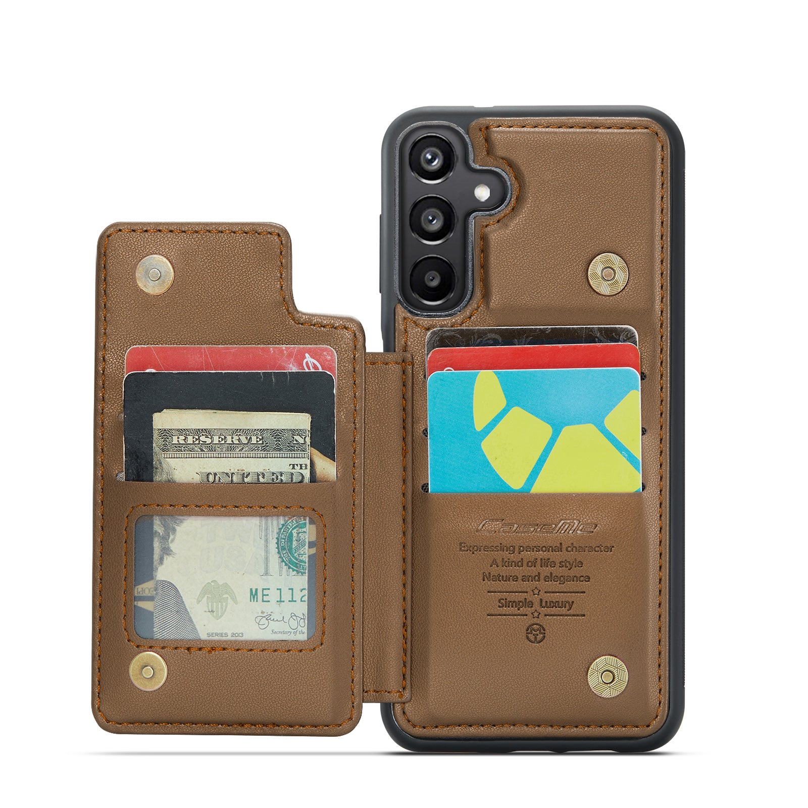 For Samsung Galaxy A16 5G / A16 4G Case CASEME C22 Series Leather+TPU Cover RFID Blocking 5 Card Slots - Brown For Samsung Galaxy A16 5G / A16 4G Case CASEME C22 Series Leather+TPU Cover RFID Blocking 5 Card Slots - Brown